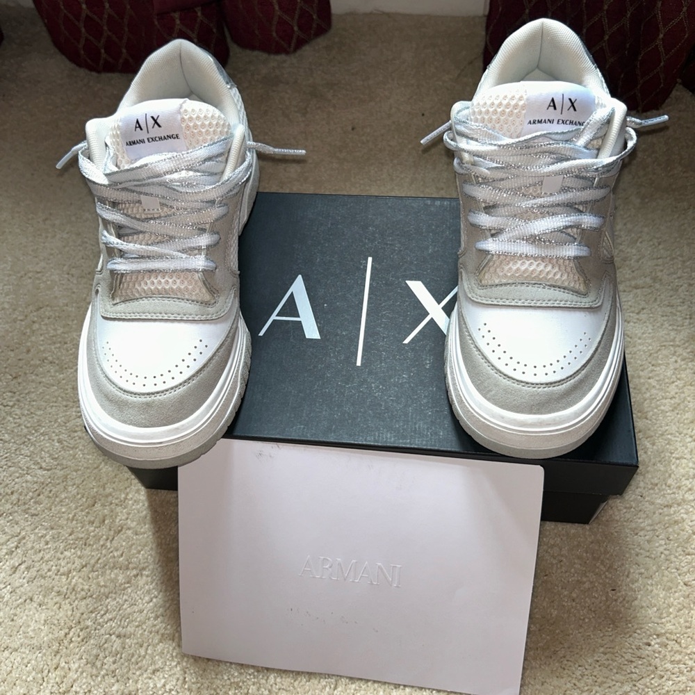 Armani Exchange Gray and White Casual Sneakers